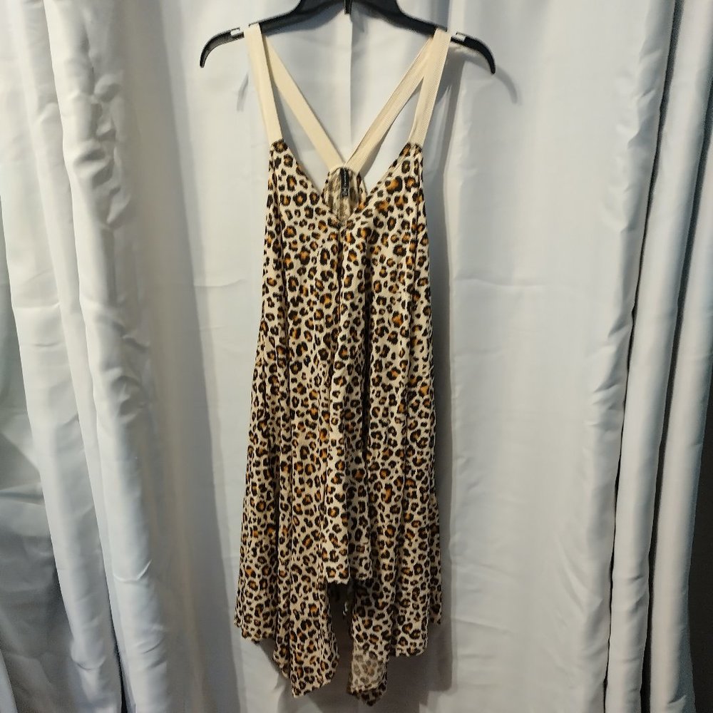 Raviya Leopard Print Asymmetrical Slip Dress with Cream Straps